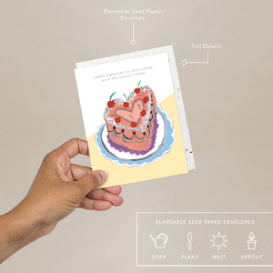 Seedlings - Heart Shaped Cake - Birthday Card