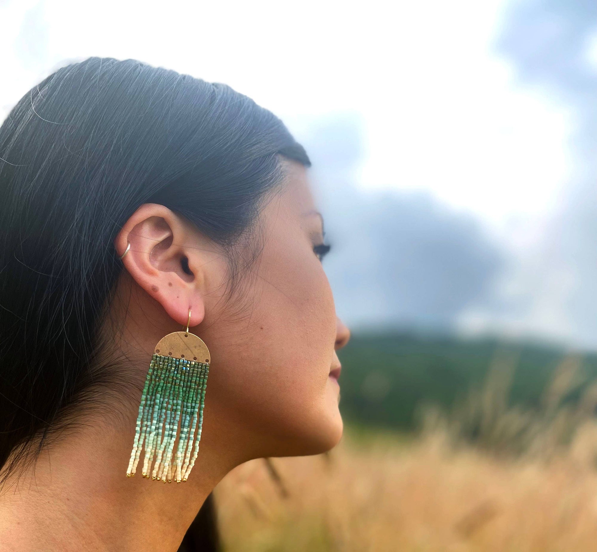 Mayana Designs Co | Beaded Handwoven Ombre Fringe Earrings (Green)