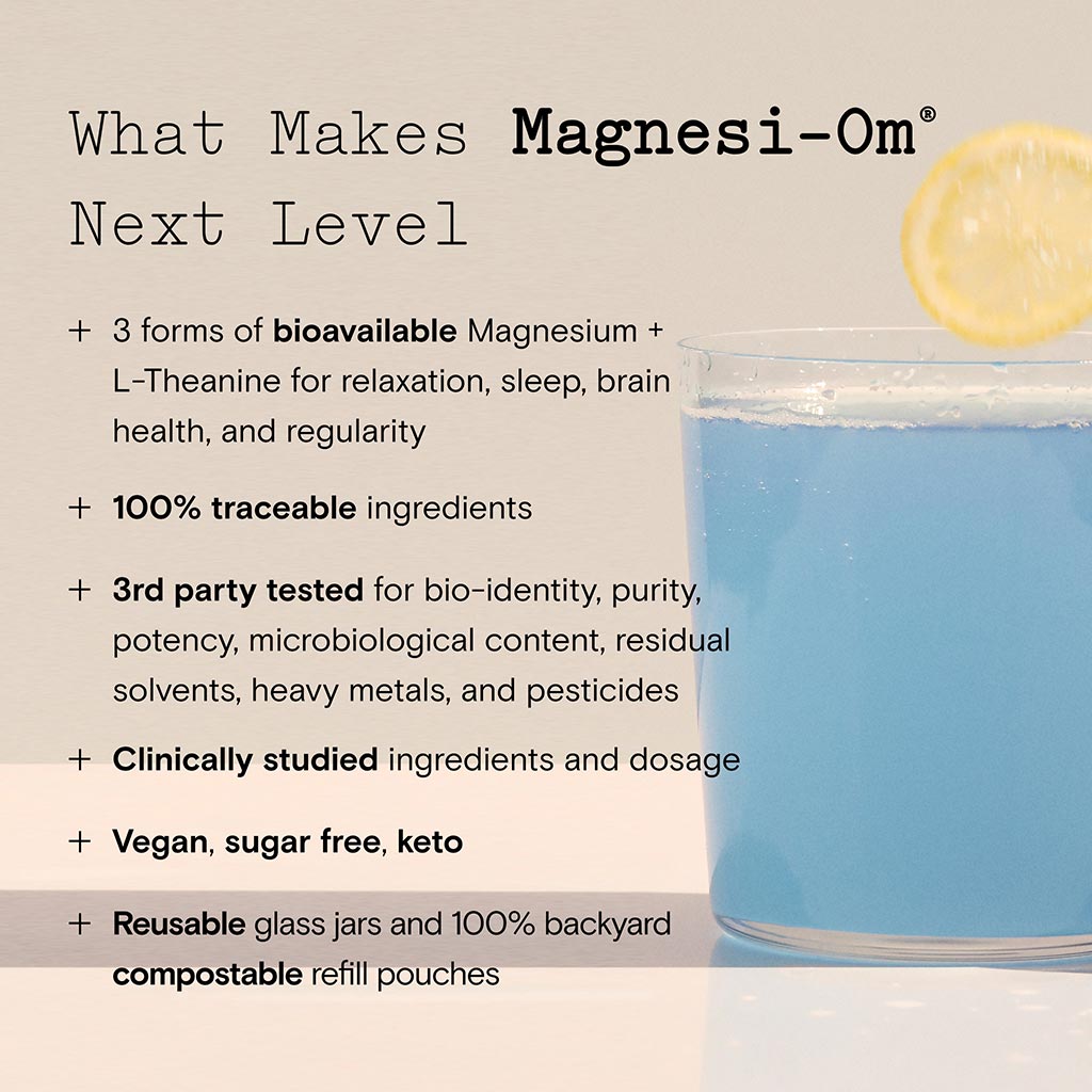 Moon Juice Magnesi-Om | Blue Lemon Calm + L-Theanine for Relaxation, Sleep | Box of 18 Sticks