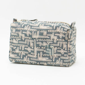 Rectangular fabric basket with geometric pattern on a white background