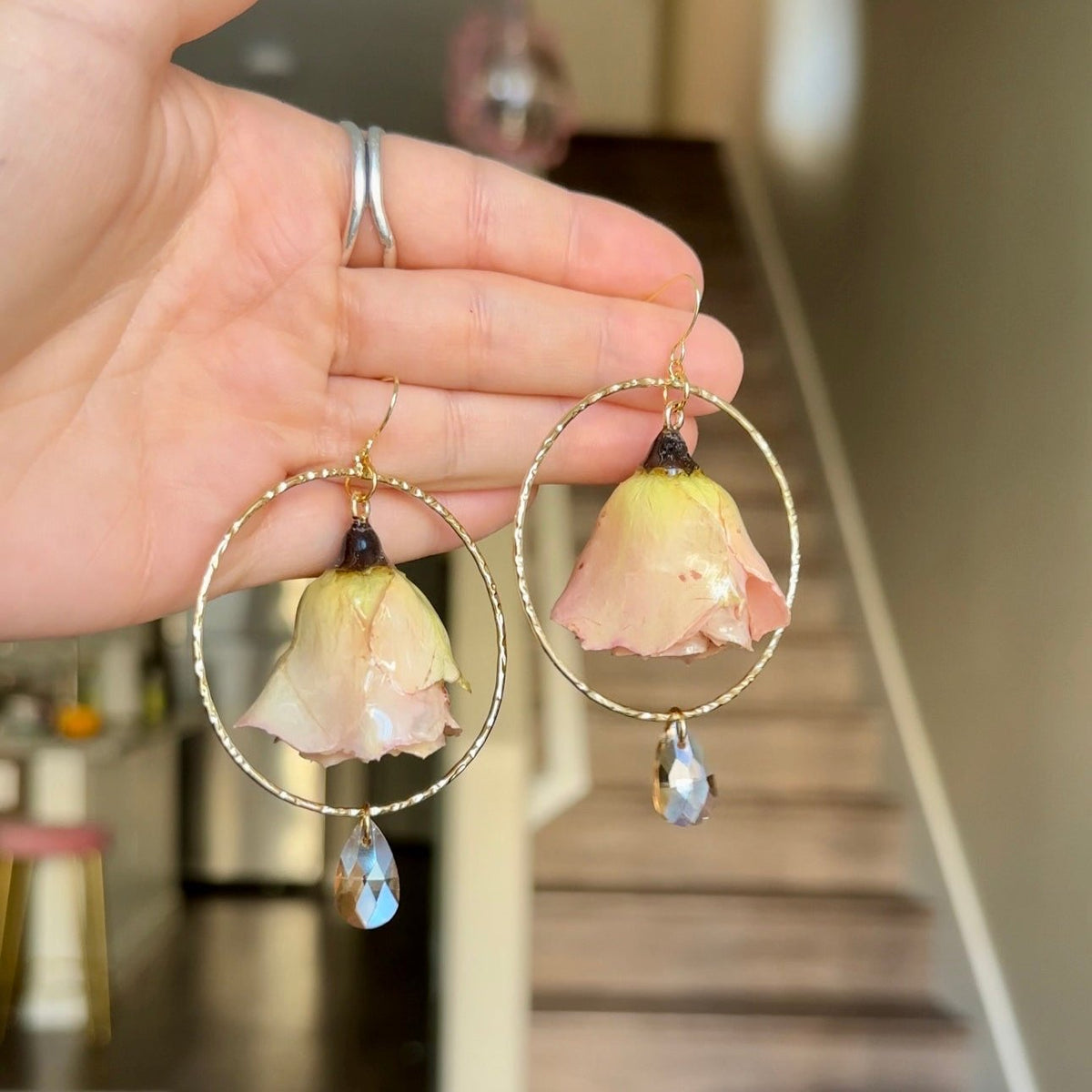 Blossom and Love Peachy Hammered Hoop Rose Suncatchers