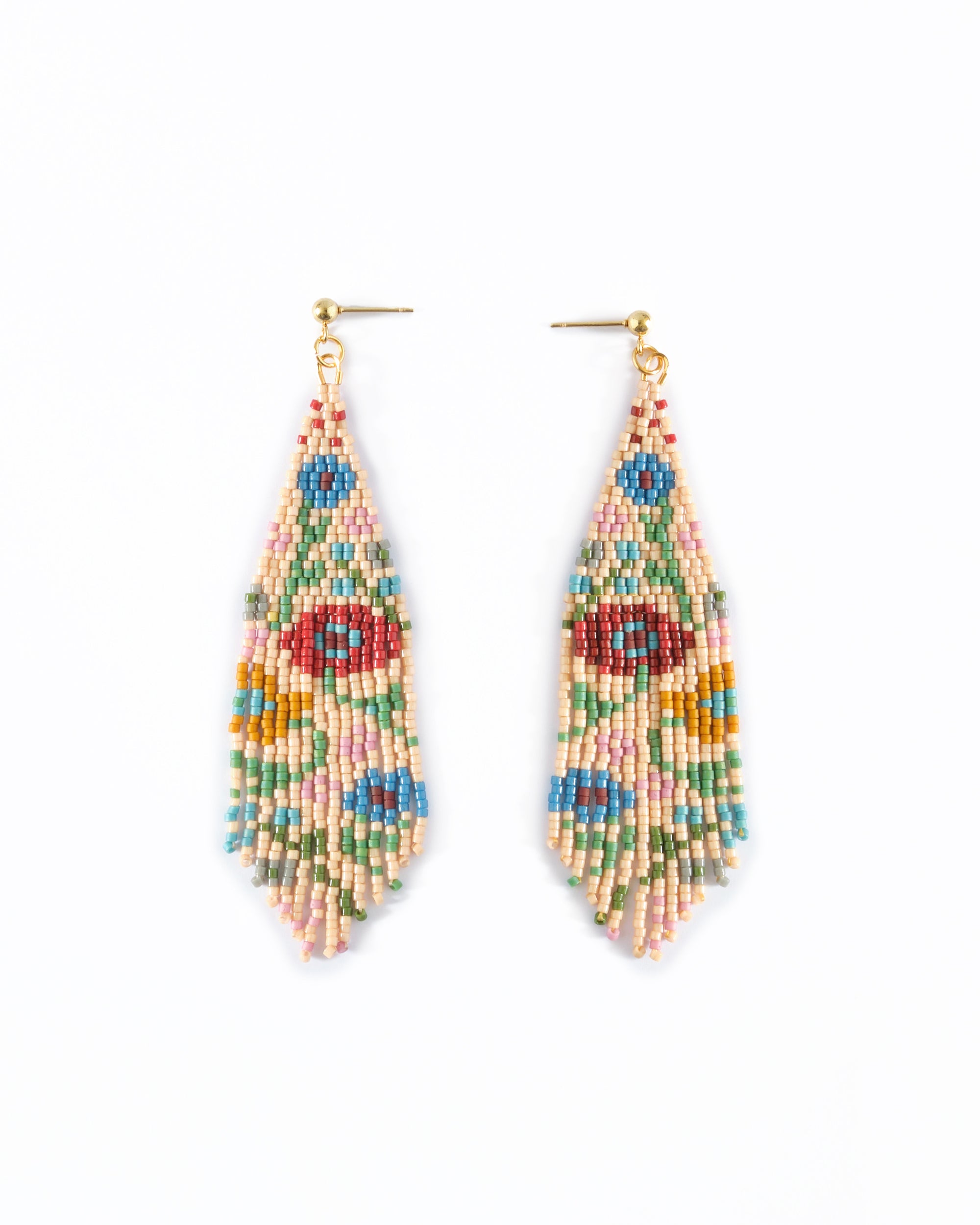 Mayana Designs Co | Beaded Handwoven Wildflower Fringe Earrings (Tan)