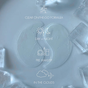 Product packaging with icons and text on a light blue background