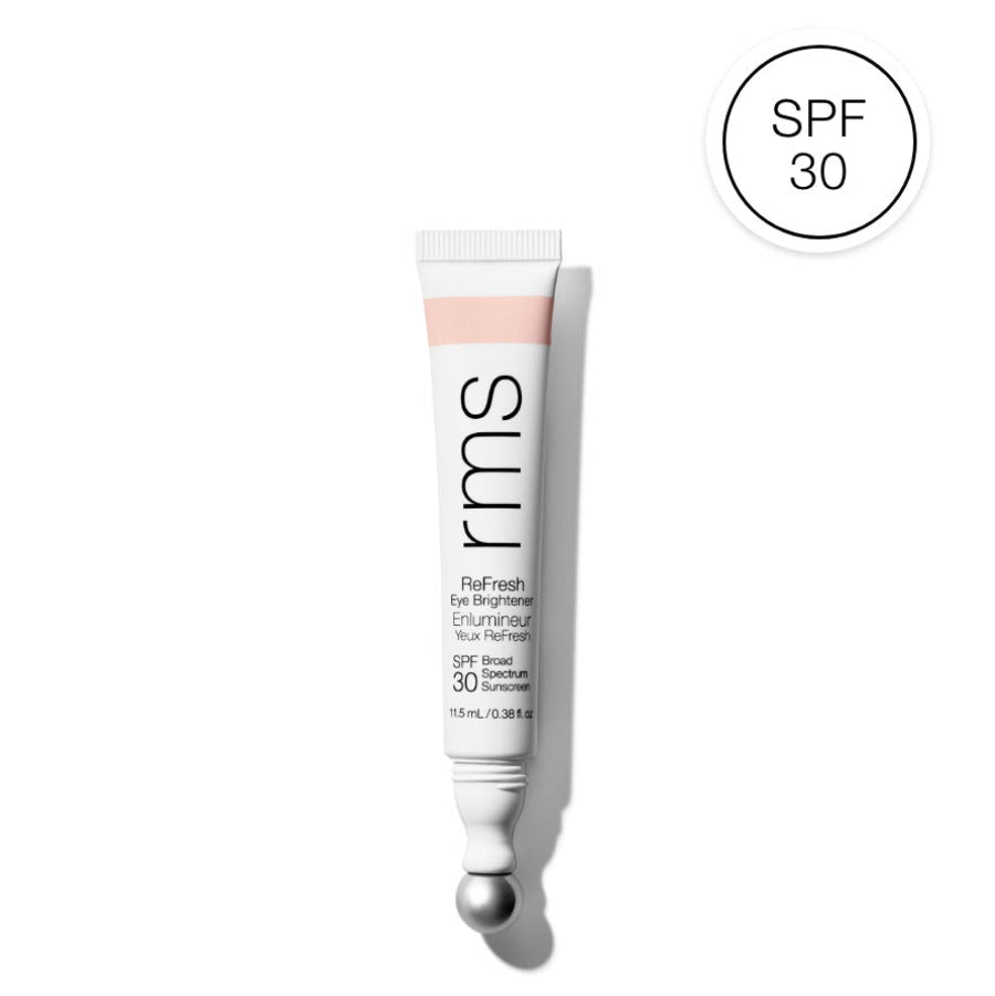 Skincare tube labeled 'rms' with SPF 30 indicator on a white background