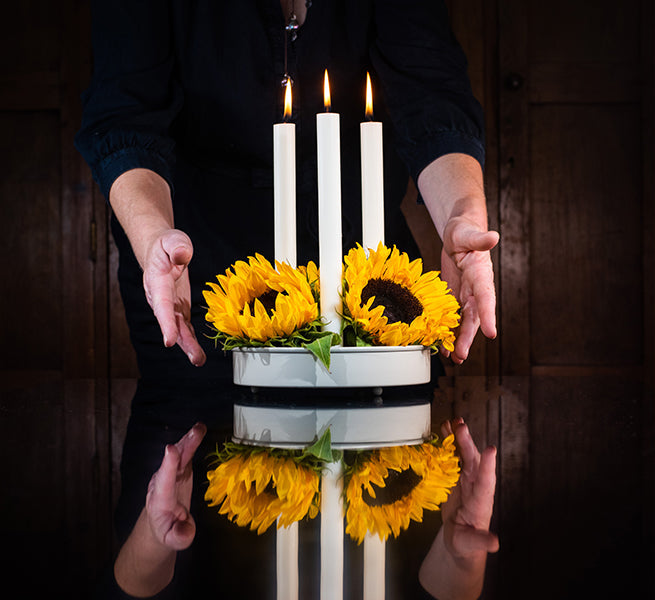 BRITISH COLOUR STANDARD - Small Round Metal Candle Platter - Stone White