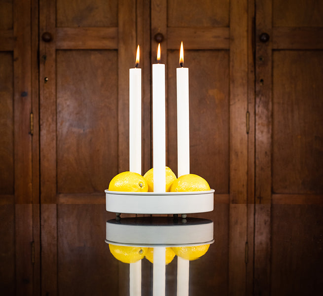 BRITISH COLOUR STANDARD - Small Round Metal Candle Platter - Stone White