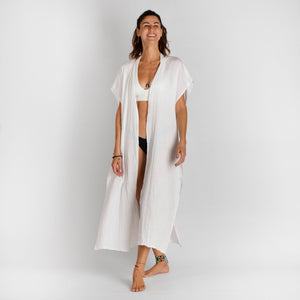 loom.ist Cotton Gauze Long Beach Cover Up | White