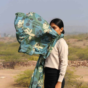 Ichcha Cotton Silk Block printed Women Scarf/Wrap | Lotus Garden