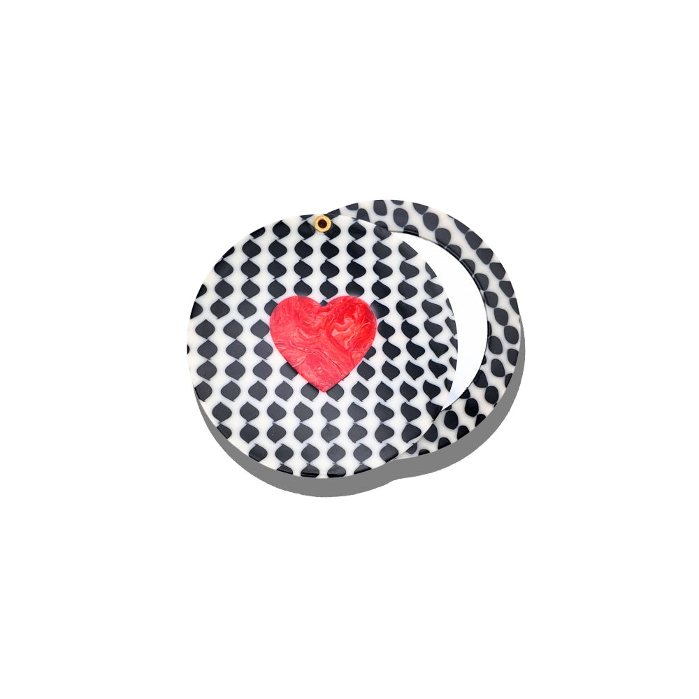 Solar Eclipse - Hand-painted Polka Dot Heart Compact Mirror