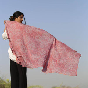 Ichcha Pink Hand Block Print Eco-Friendly Cotton Silk Scarf | Lacey