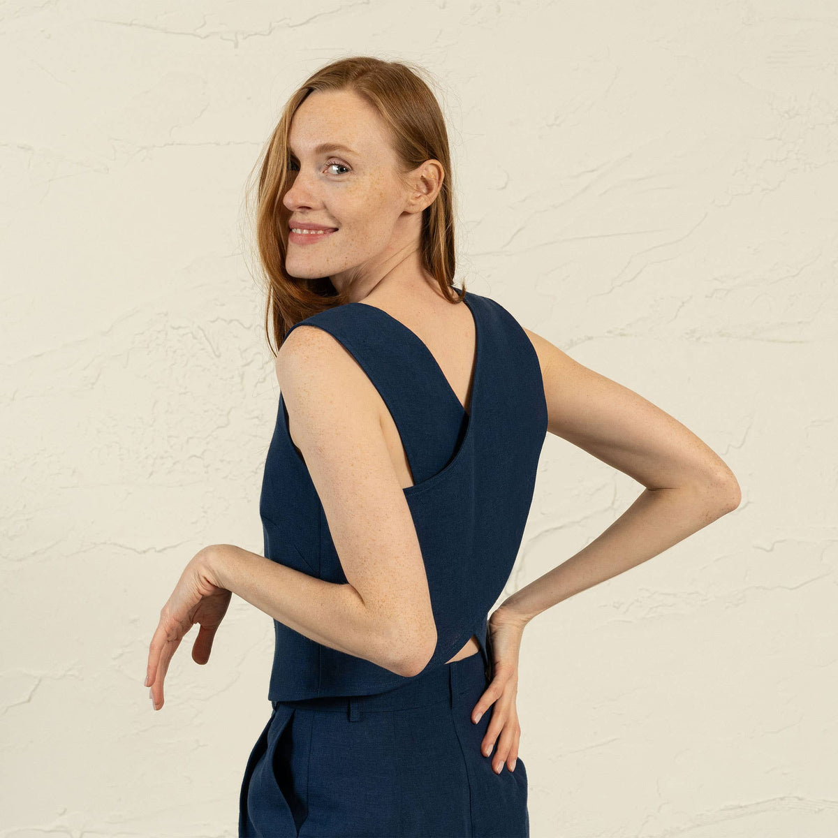 menique Linen Cross Back Crop Top Serena | Summer Shell Tank Top | Pure White