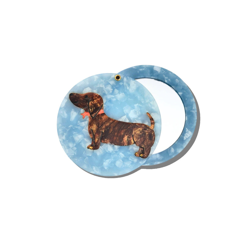 Solar Eclipse - Hand-painted Dachshund Compact Mirror | Eco-Friendly