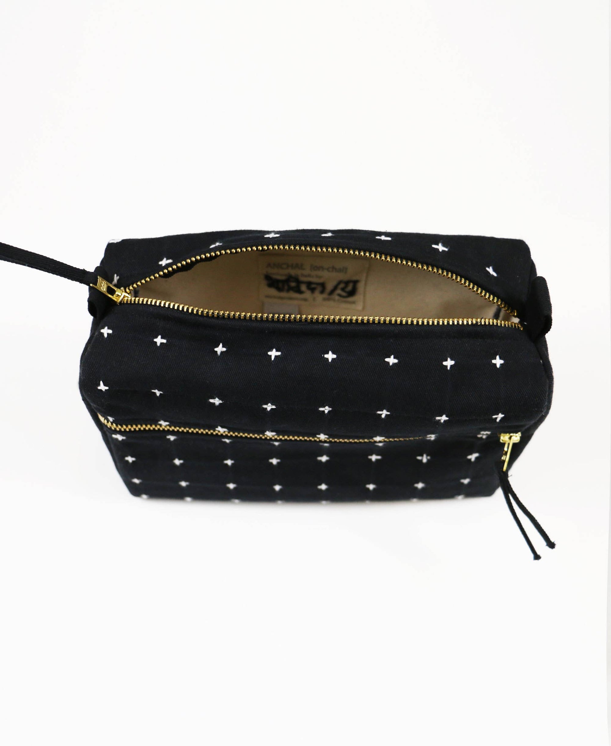 Anchal Cross-Stitch Toiletry Bag | Charcoal