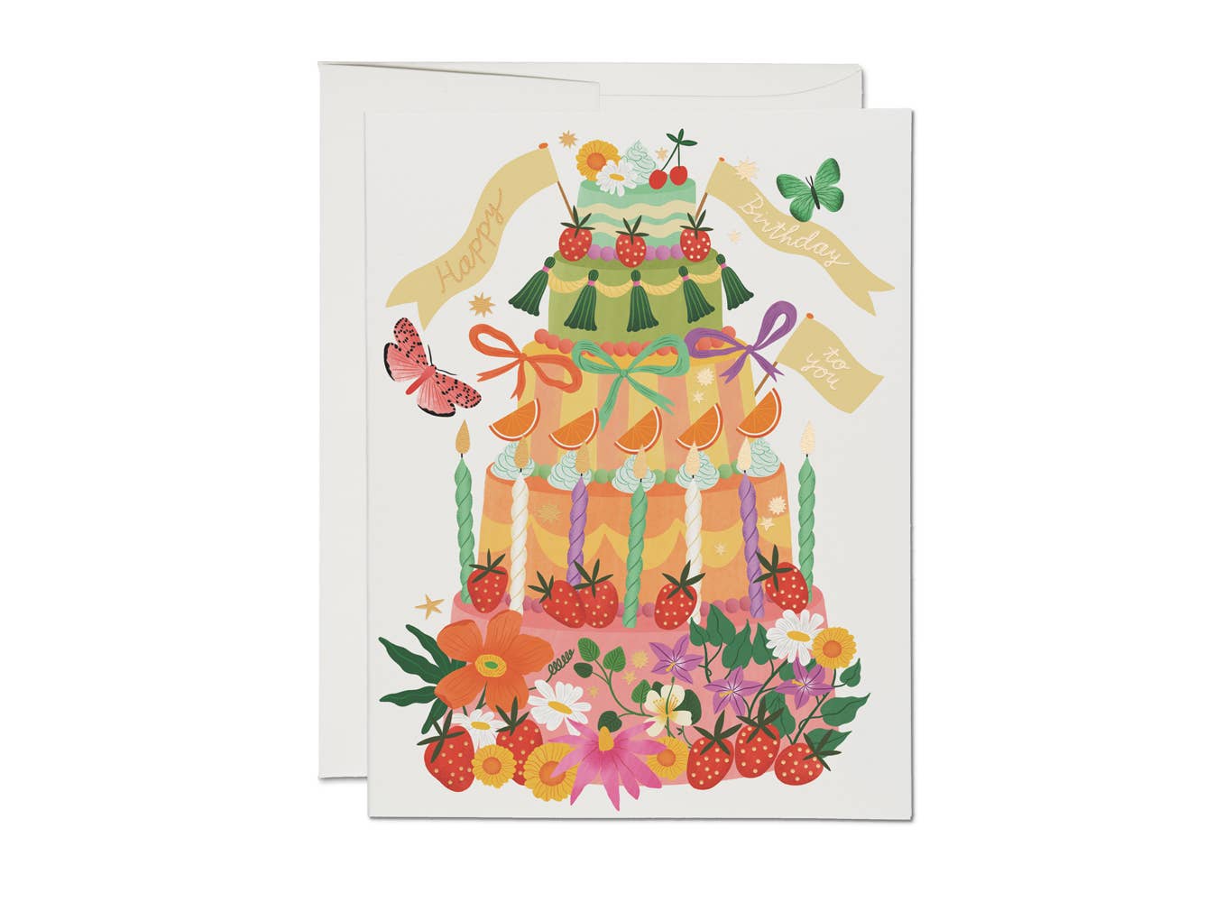 Red Cap Cards Whimsical Cake Birthday Greeting Card