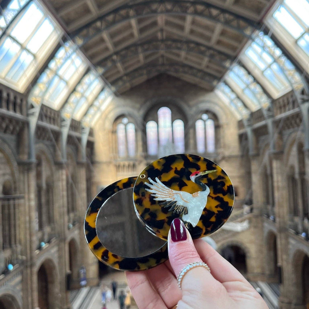 Solar Eclipse - Hand-painted Crane Compact Mirror | Eco-Friendly