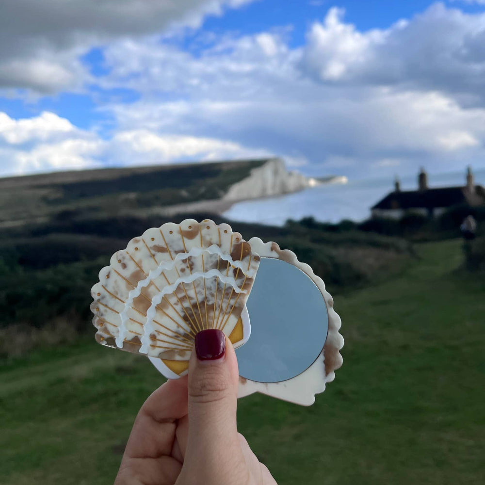 Solar Eclipse - Hand-painted Seashell Compact Mirror | Eco-Friendly