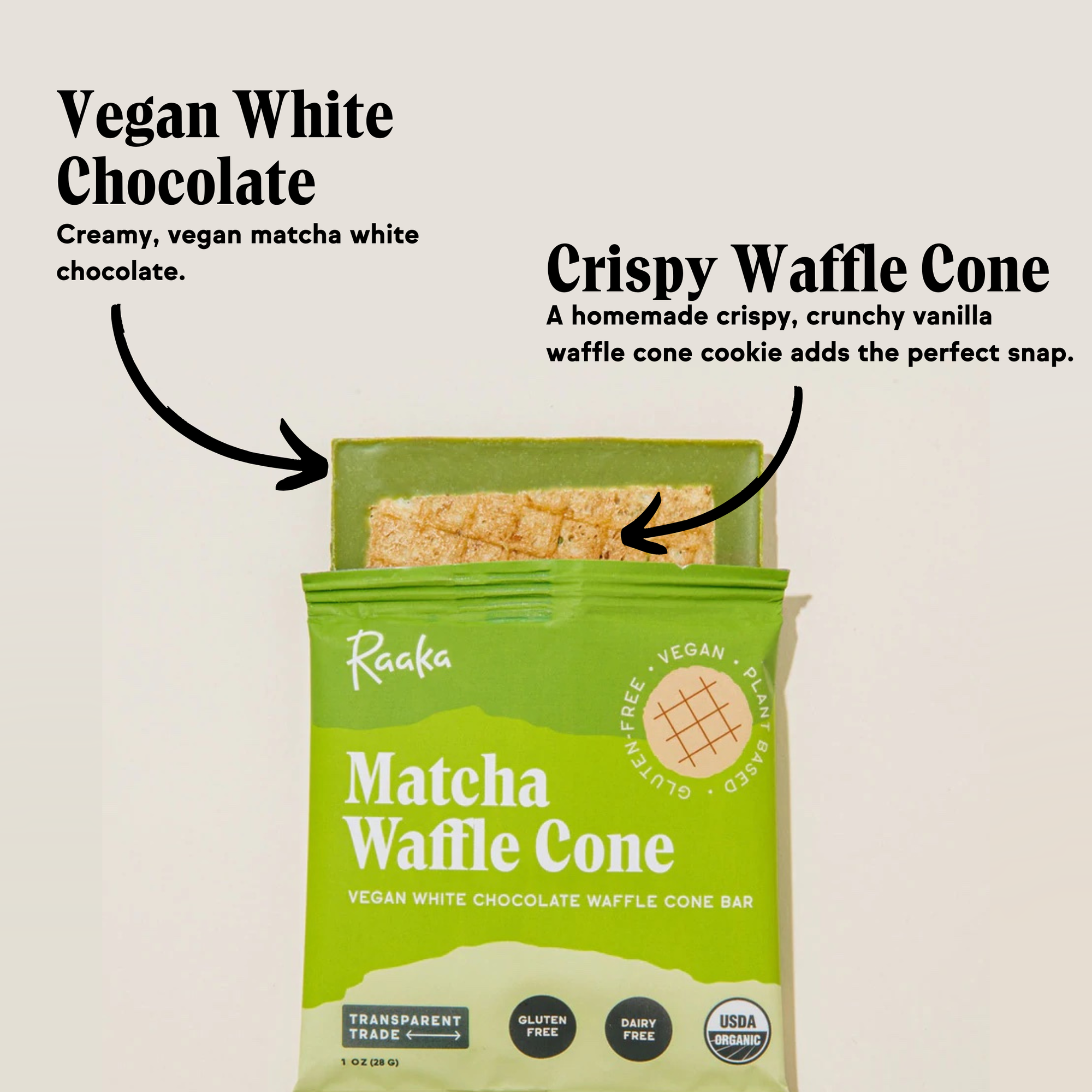 Raaka Chocolate | Matcha White Chocolate Organic Waffle Cone Bar