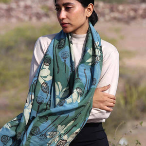 Ichcha Cotton Silk Block printed Women Scarf/Wrap | Lotus Garden