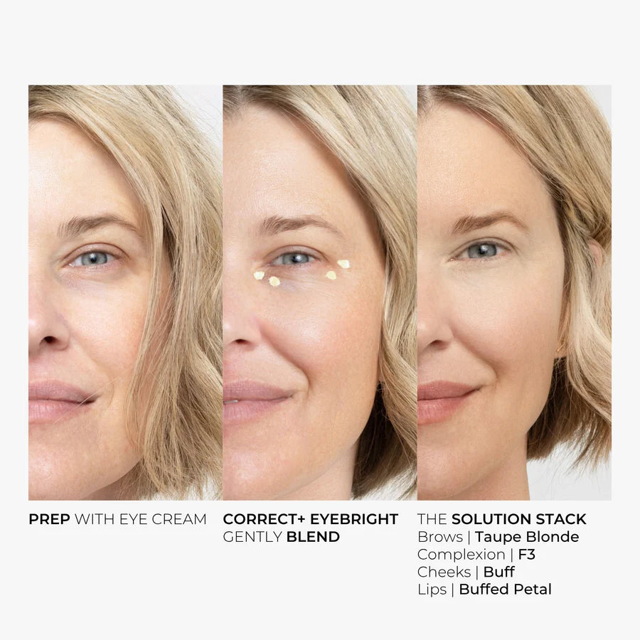 Step-by-step skincare routine with a woman's face showing different application stages.