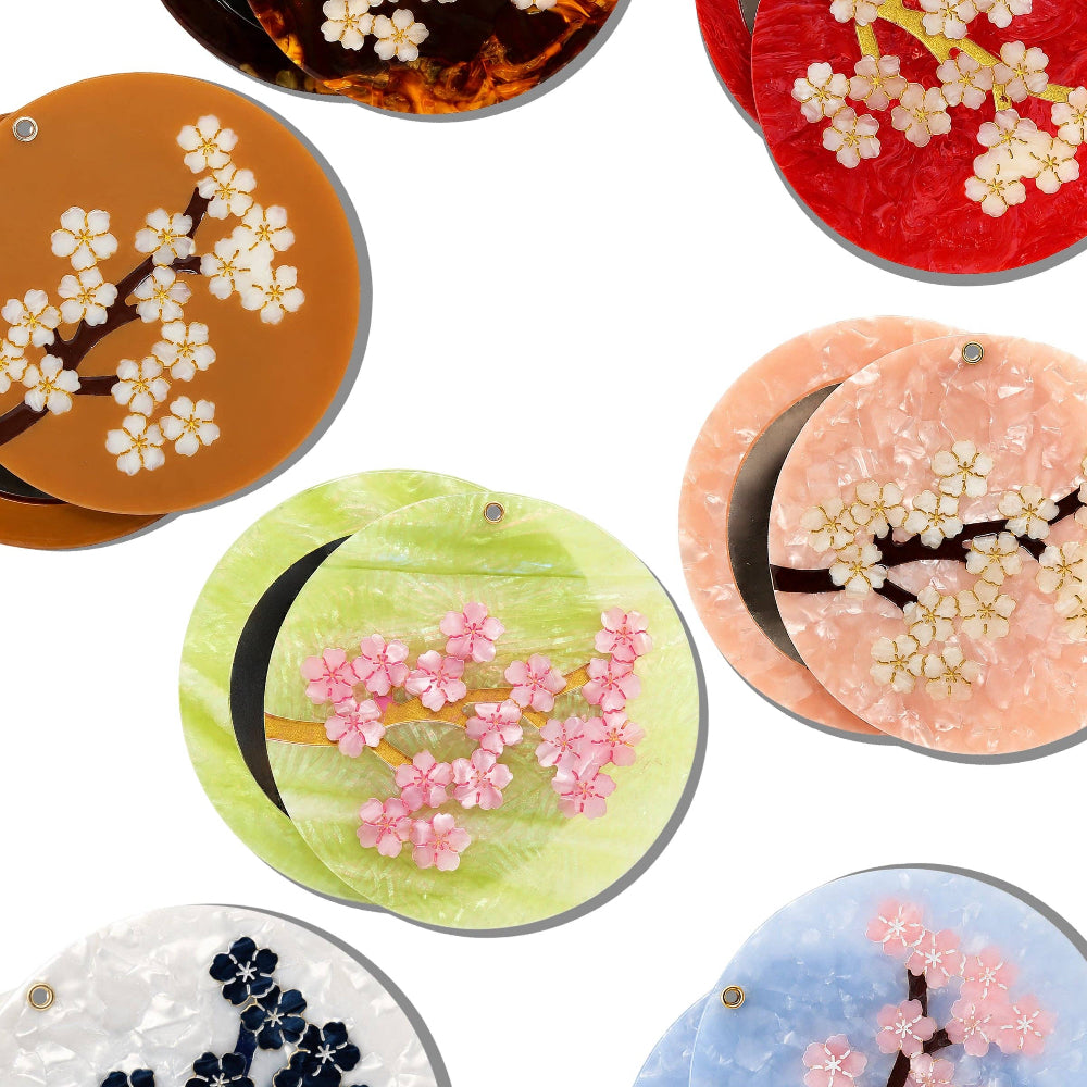 Solar Eclipse Hand-painted Sakura Blossom Compact Mirror | Eco-Friendly Cool Blue