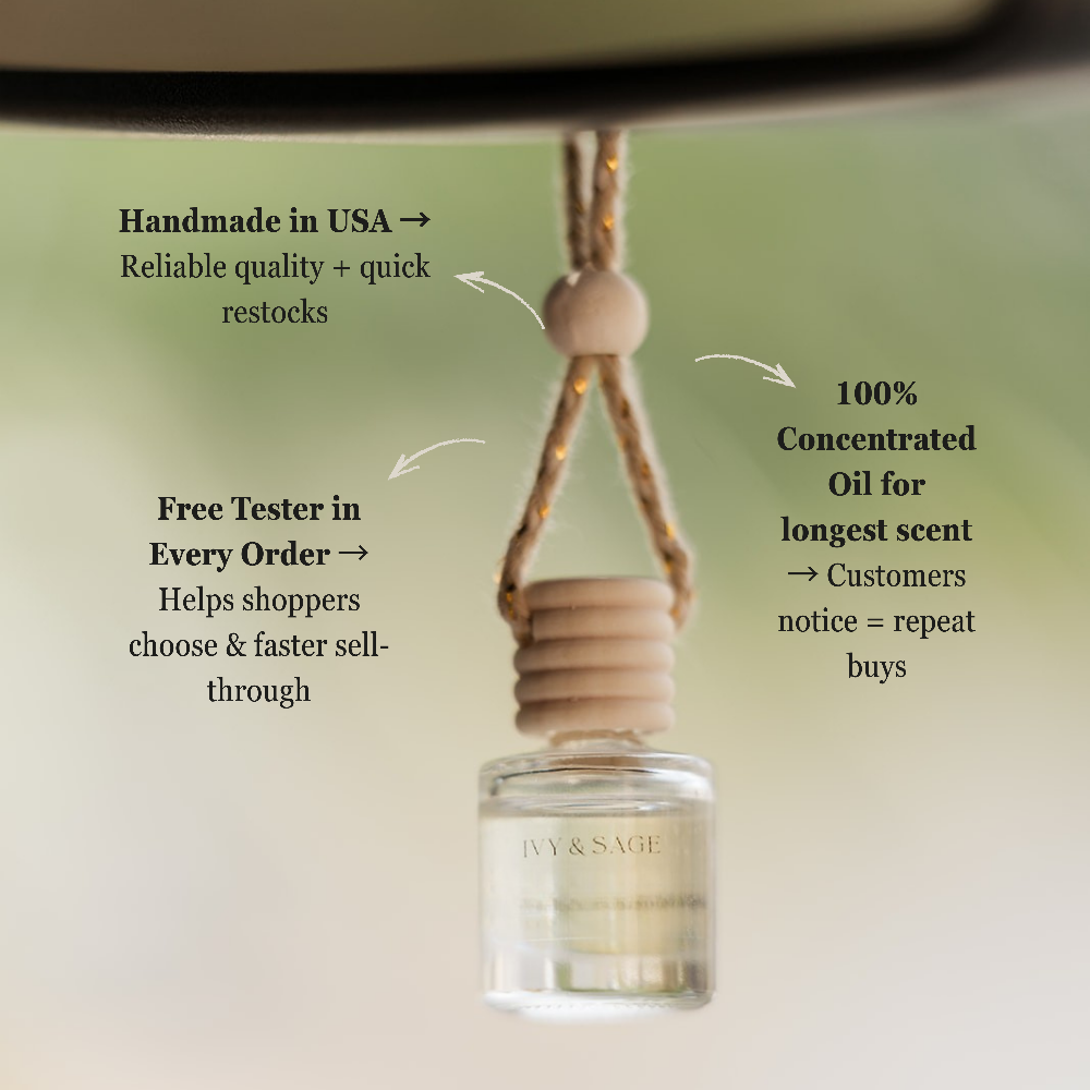 Ivy & Sage oil diffuser with text on a light green background