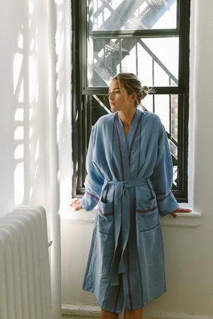 HOME & LOFT Denim Wash Tribeca Long Bathrobe | Size Small