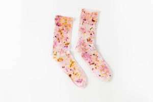 a_db botanical color Abstract Bundle Dyed Cotton Crew Socks: Abstract Cream