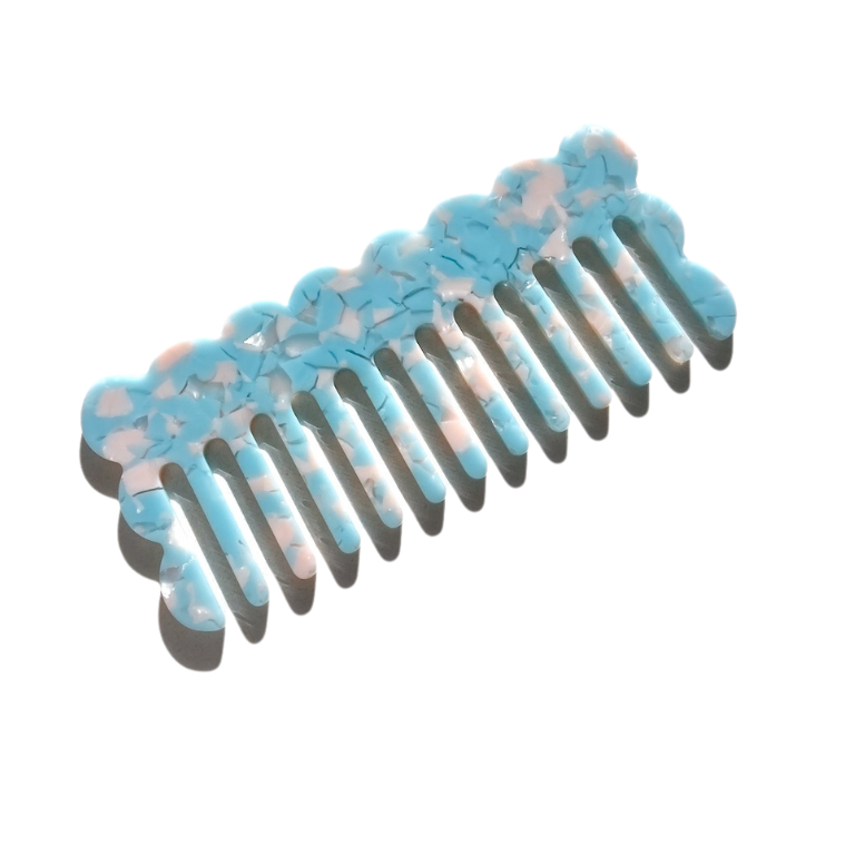 Solar Eclipse - Wavy Acetate Detangling Wide Tooth Hair Comb : Blue Tortoise