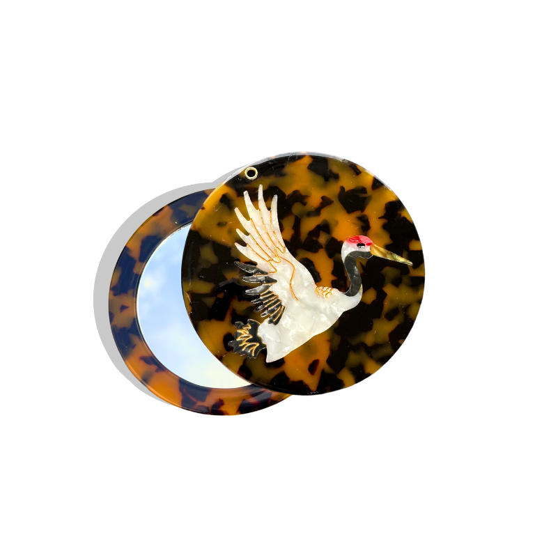 Solar Eclipse - Hand-painted Crane Compact Mirror | Eco-Friendly
