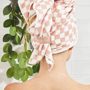 KITSCH Extra Large Quick-Dry Hair Towel Wrap | Terracotta Checker