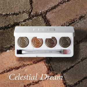Makeup palette with brushes on a textured brown surface