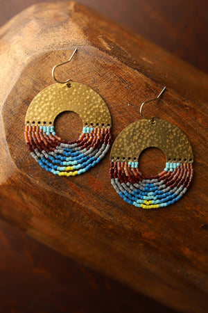 Mayana Designs Co | Beaded Handwoven Organic Circular Fringe Earrings (Blue)