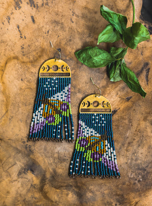Mayana Designs Co | Beaded Handwoven Moonlit Moth Fringe Earrings (Forest)